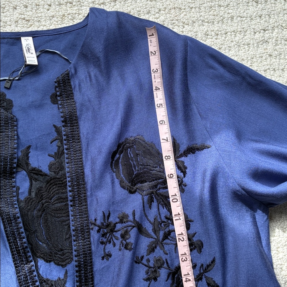 Ethnic by Outfitters Purply Blue 100% Cotton Floral Embroidered Kimono Large - Picture 10 of 14